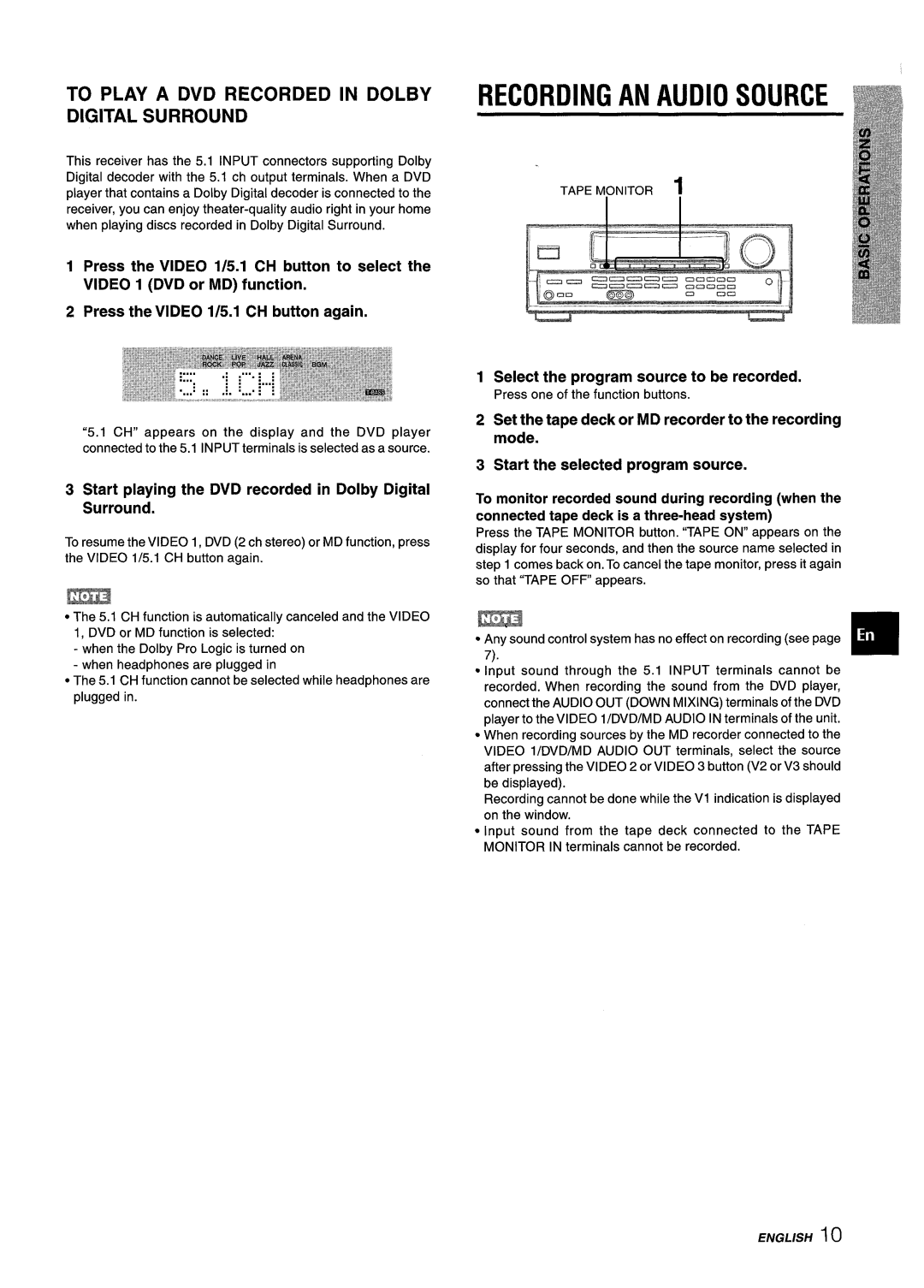 Aiwa AV-D25 manual Recording AN Audio Source, To Play a DVD Recorded in Dolby Digital Surround 