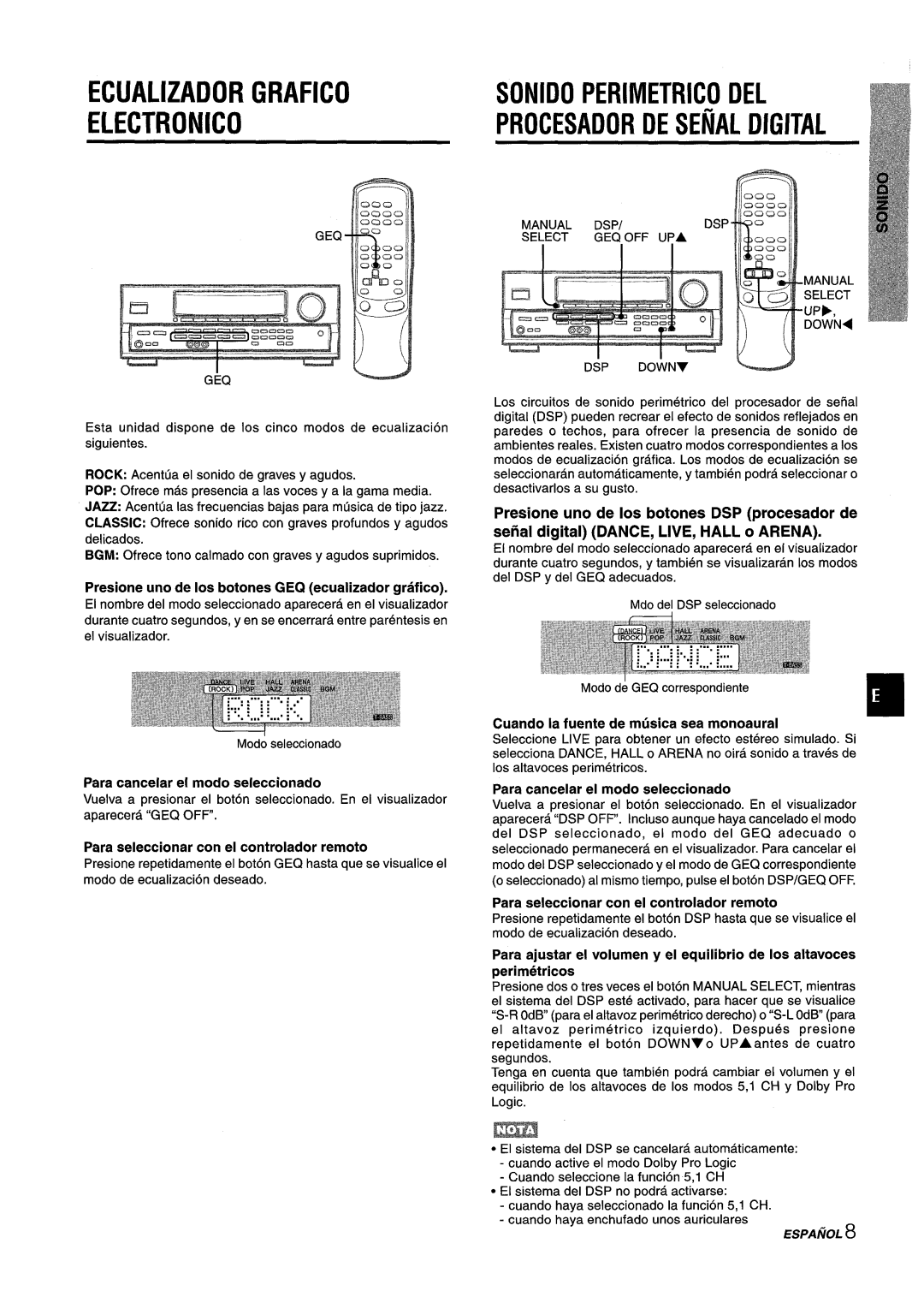 Aiwa AV-D25 manual Ecualizador Grafico Electronic, Sonido Perimetrico DEL Procesador DE Senal Digital 