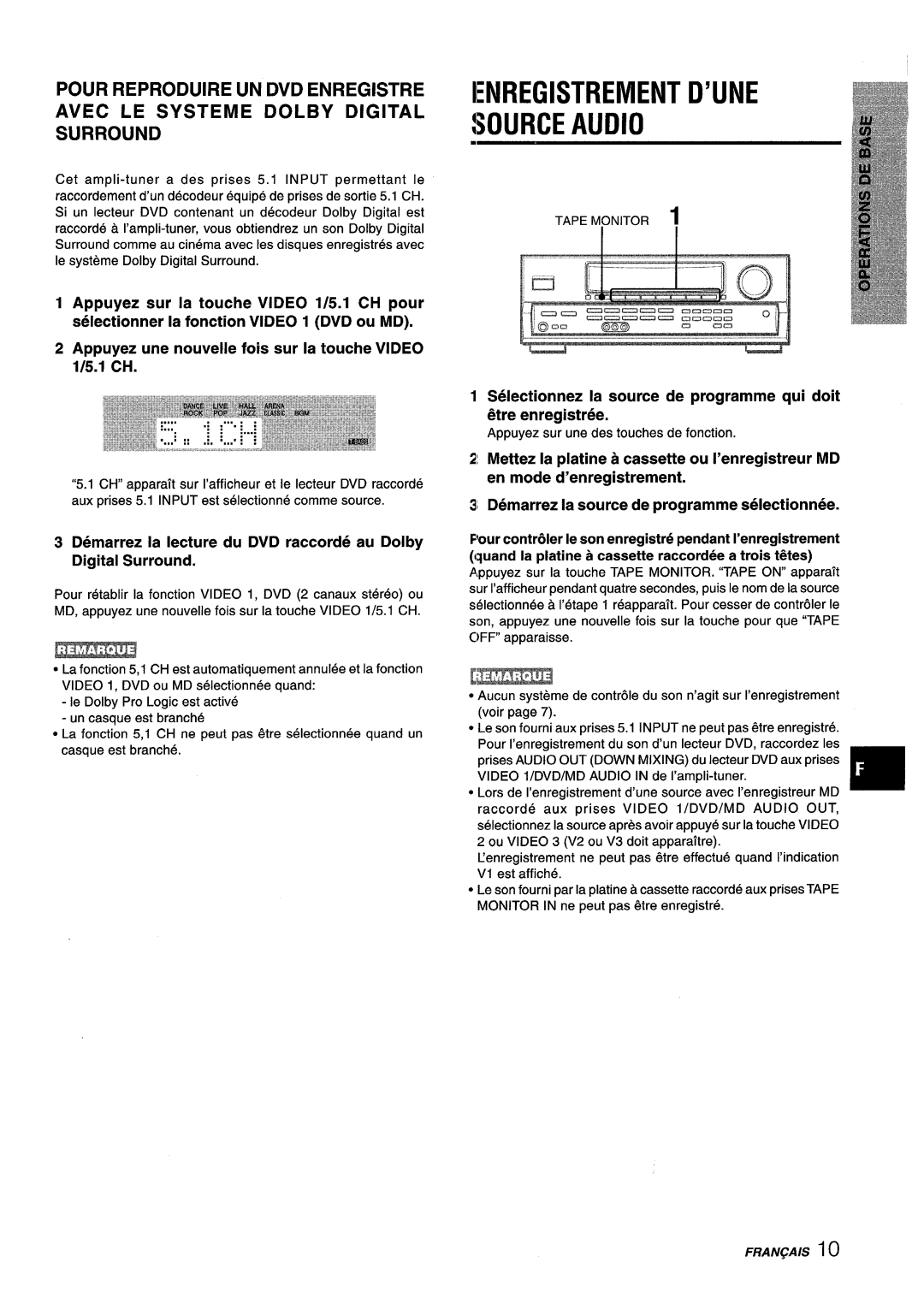 Aiwa AV-D25 manual Ienregistrement D’UNE, Demarrez la lecture du DVD raccorde au Dolby, Digital Surround 