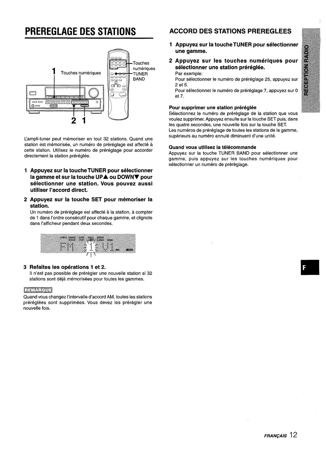 Aiwa AV-D25 manual Prereglage DES Stations, Accord DES Stations Prereglees, Refaites Ies operations 1 et 