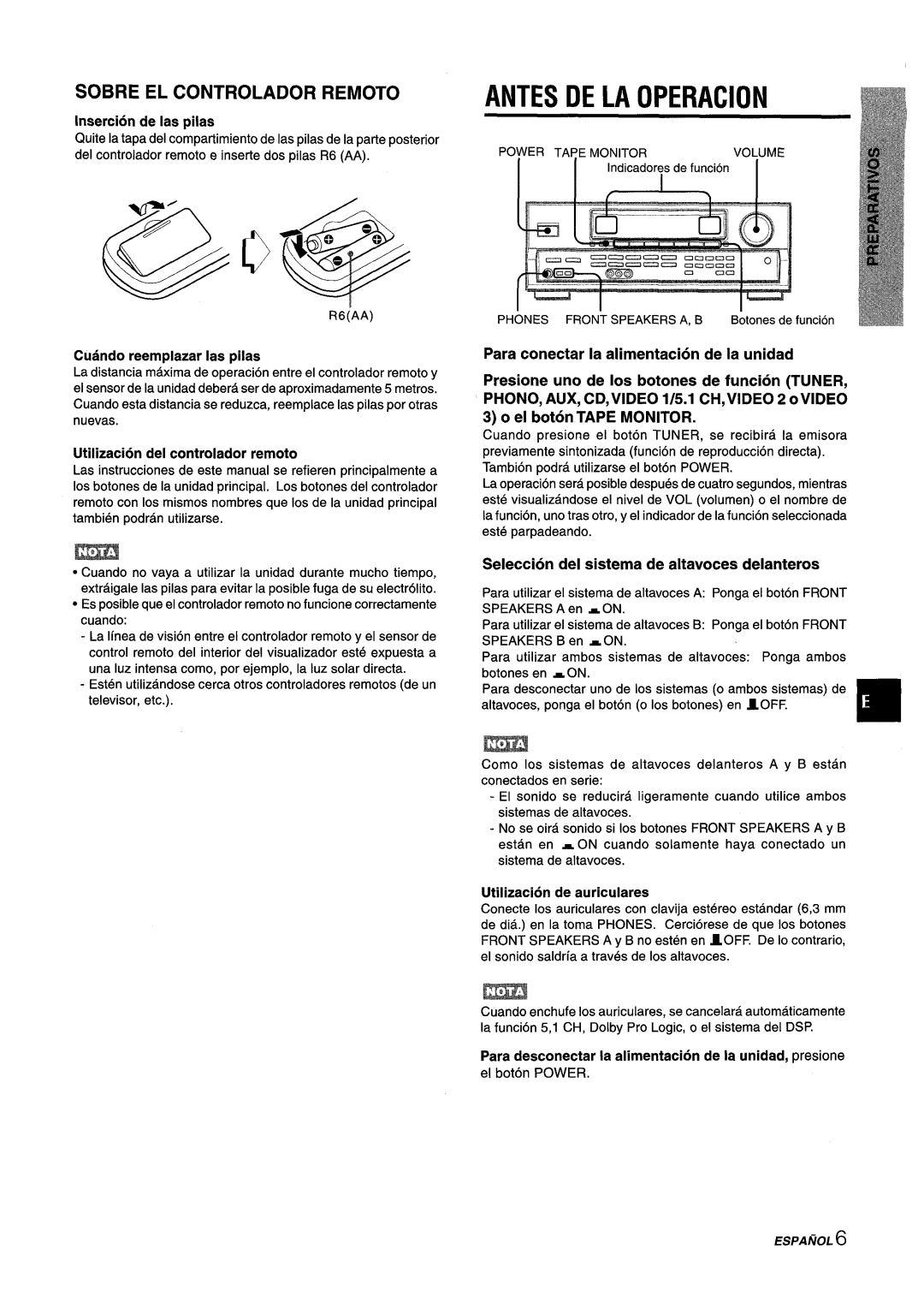 Aiwa AV-D25 manual Antes De La Operacion, ~S/JA/ik~6, Sobre El Controlador Remoto, Insertion de Ias pilas 