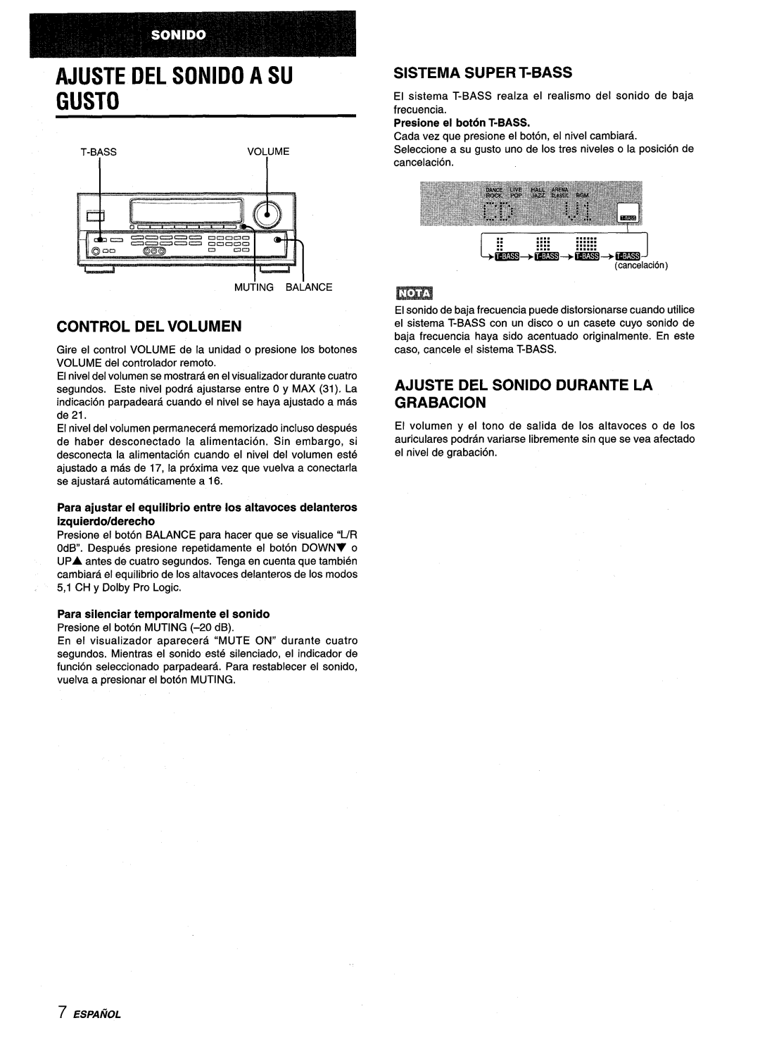 Aiwa AV-D25 manual Ajuste Del Sonido A Su Gusto, L“mm+cam-+iam-+iwm, Sistema Super T-Bass, Control Del Volumen 