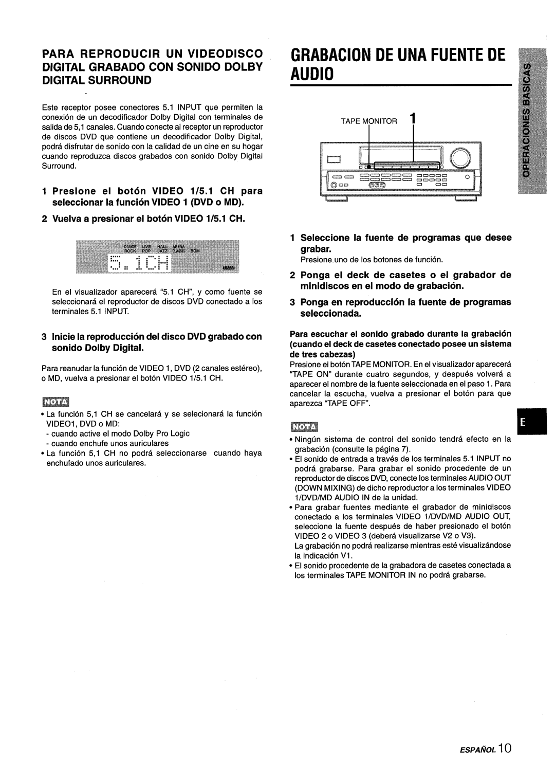 Aiwa AV-D25 manual Grabacion De Una Fuente De Audio, Vuelva a presionar el boton VIDEO 1/5.1 CH 