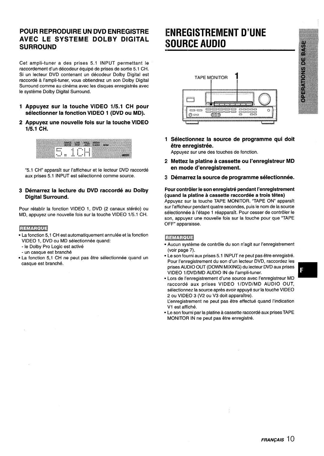 Aiwa AV-D25 manual IENREGISTREMENT D’UNE $OURCE AUDIO m, Pour Reproduire Un Dvd Enregistre, Digital Surround 