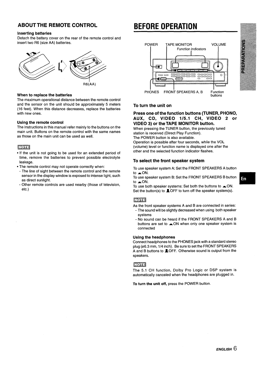 Aiwa AV-D25 manual Operation, Before, Abouttheremote Control, Using the remote control, To select the front speaker system 