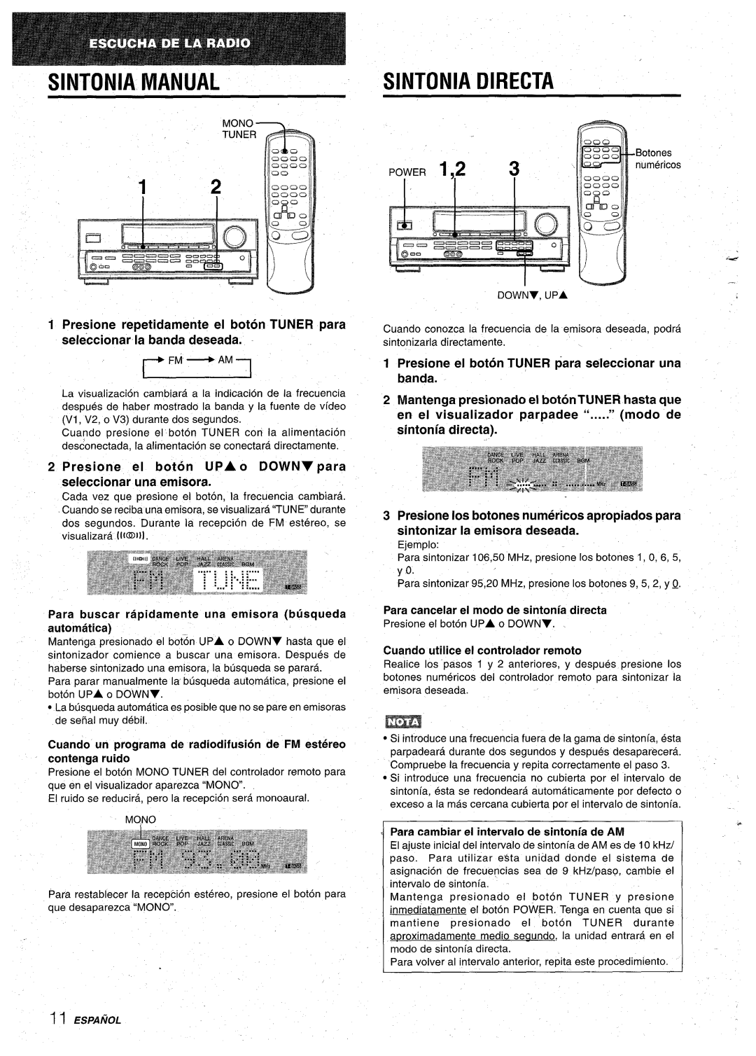 Aiwa AV-D30 manual Sintonia Manual, Sintonia Directa 