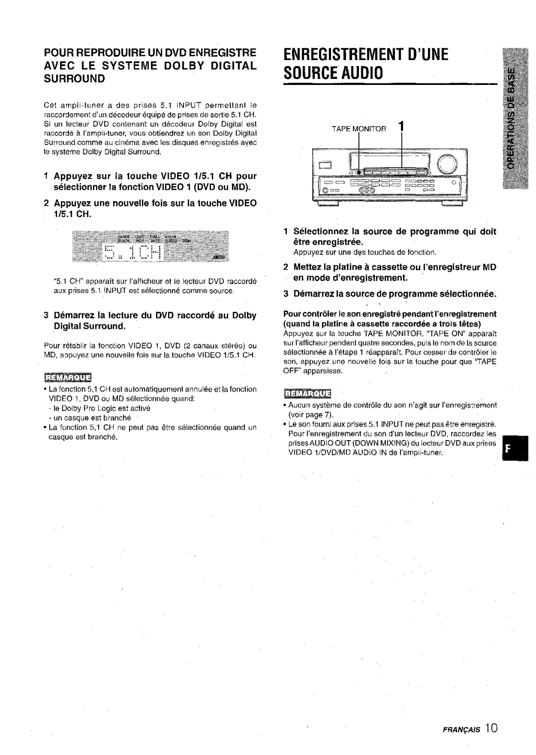 Aiwa AV-D30 manual Enregistrement D’UNE, Source Audio 