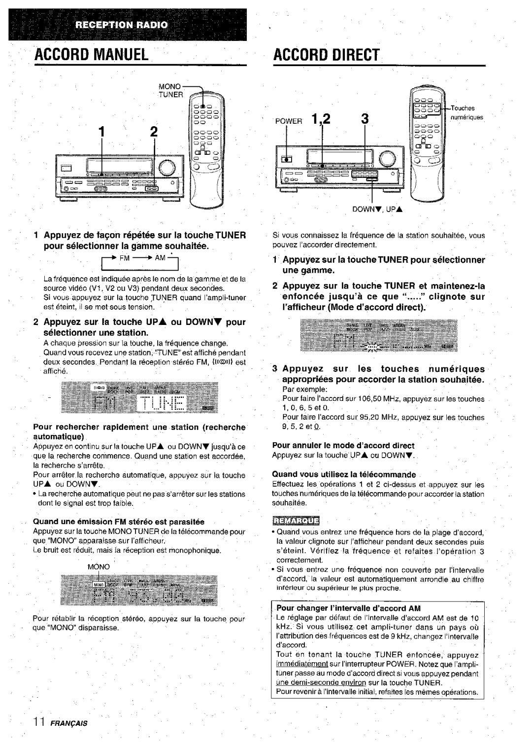 Aiwa AV-D30 manual Accord Manuel, Si vousConnaissezla frequencede la station souhaitee, vous 