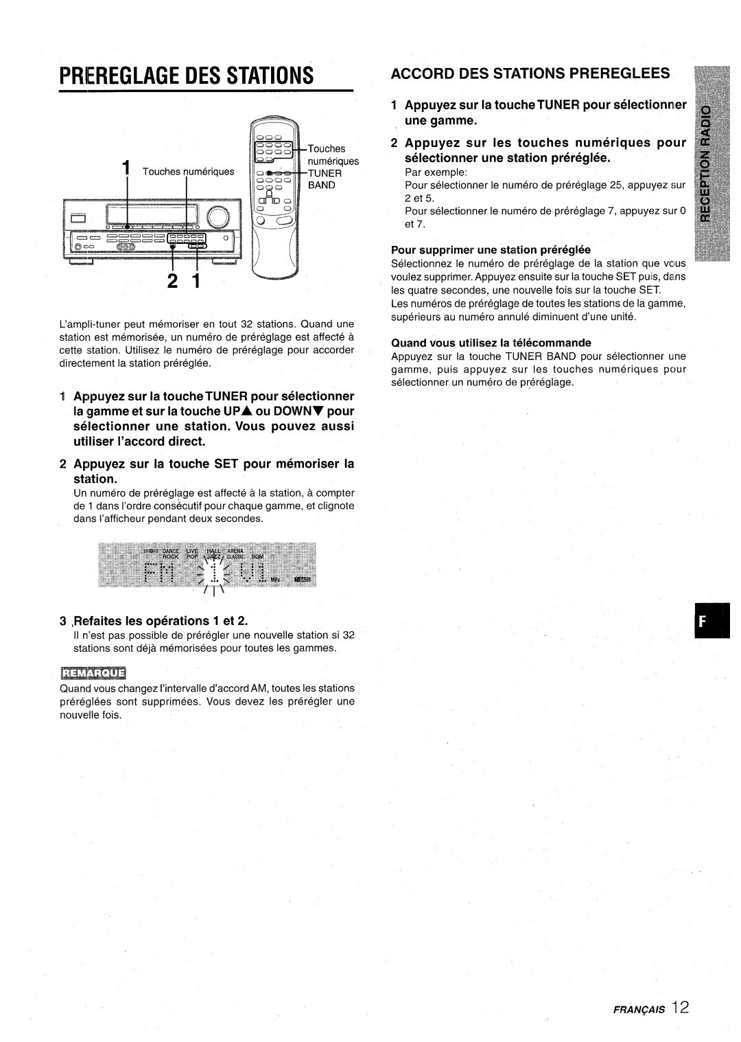 Aiwa AV-D30 manual Priereglage DES Stations, Accord DES Stations Prereglees, Refaites Ies operations 1 et 