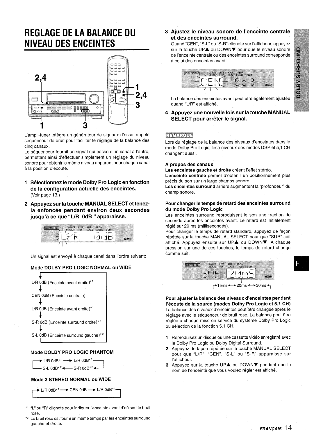 Aiwa AV-D30 manual Reglage DE LA Balance DU, Select pour arr~ter Ie signal 