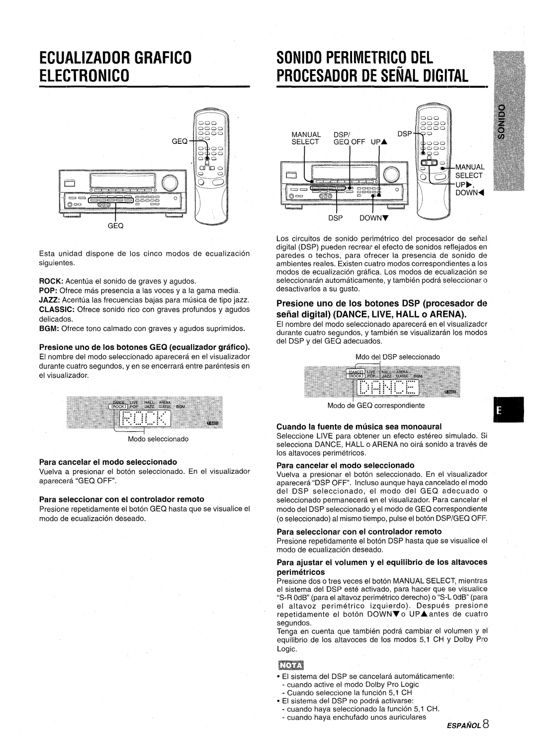 Aiwa AV-D30 manual Ecualizador Grafico Electronic, Sonido Perimetrico Del Procesador Desenal Digital, ESPAfiOL 