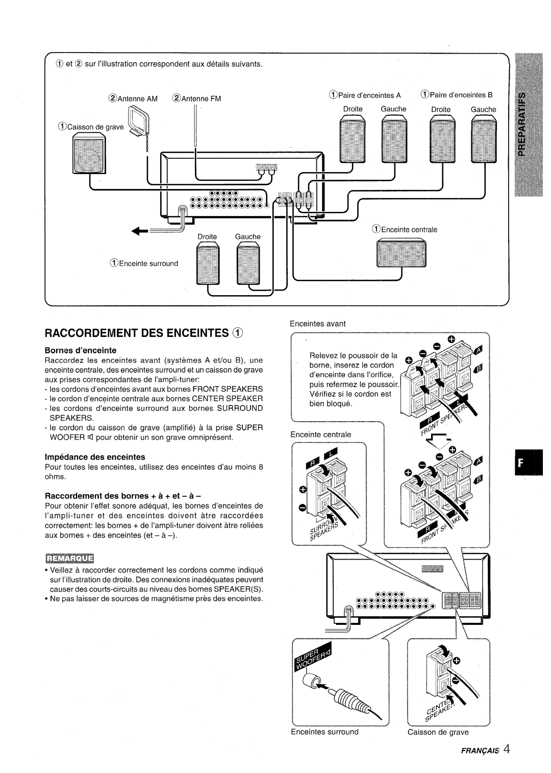 Aiwa AV-D30 manual Raccordement Des Enceintes @, “J-7, Fran~Ais 