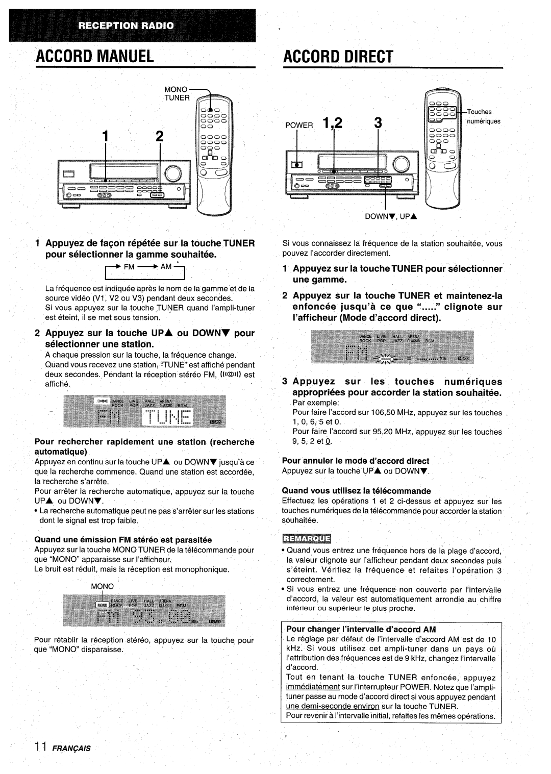 Aiwa AV-D30 Accord Direct, Accord Manuel, I’afficheur Mode d’accord direct, Quand une emission FM stereo est parasitee 
