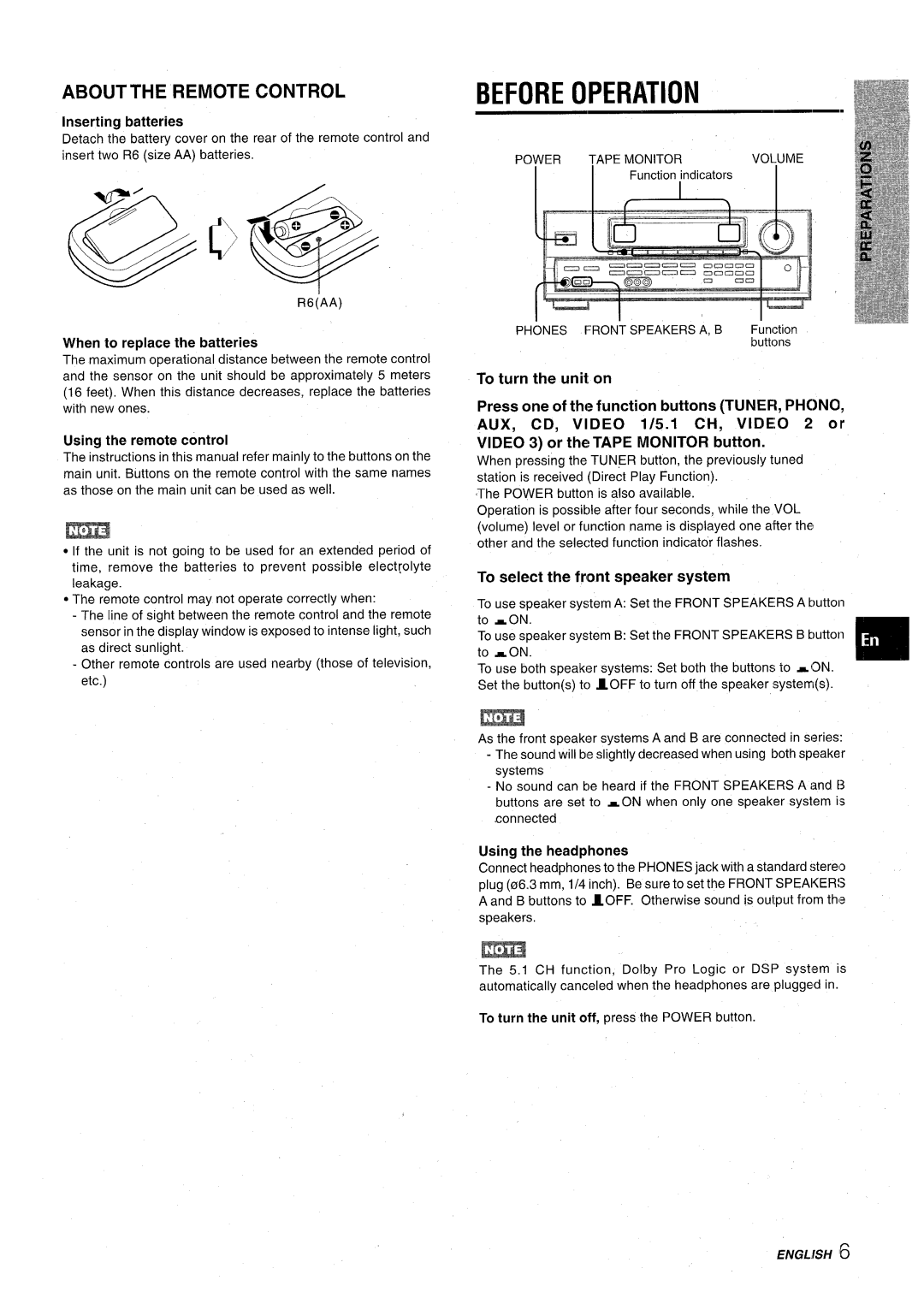 Aiwa AV-D30 manual Operation, Abouttheremote Control, ENGLISH16, Press one of the function buttons TUNEFI, PHCINO, Before 