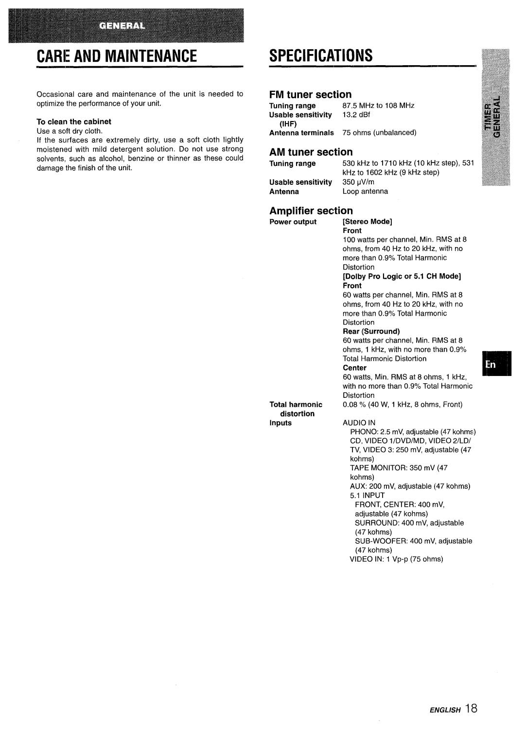 Aiwa AV-D35 manual FM tuner’ section, AM tuner section, Amplifier section 