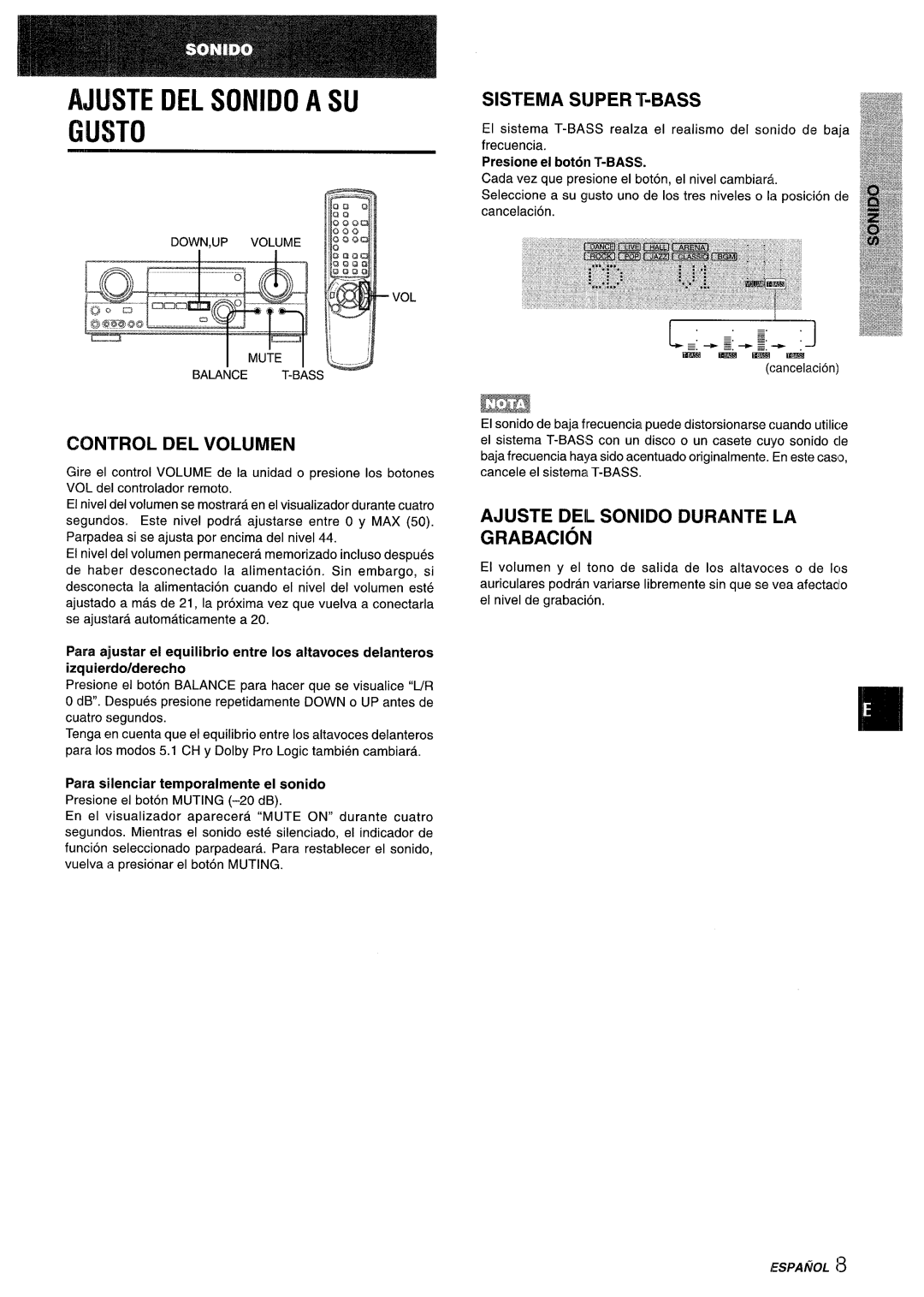 Aiwa AV-D35 manual Awste DEL Sonido a SU Gusto, Control DEL Volumen, Sistema Sijper T-BASS 