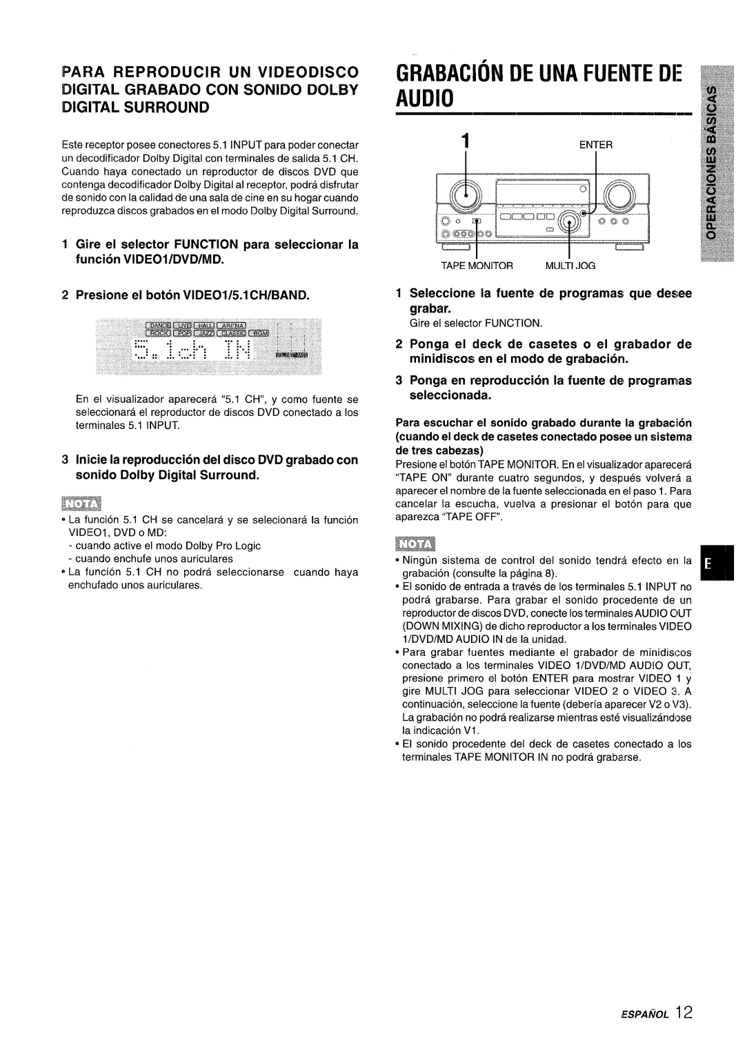 Aiwa AV-D35 manual Grabacion DE UNA Fuente DE Audio, Presione el boton VIDEO1/5.l CH/BAND, Videoi, Dvd O Md 