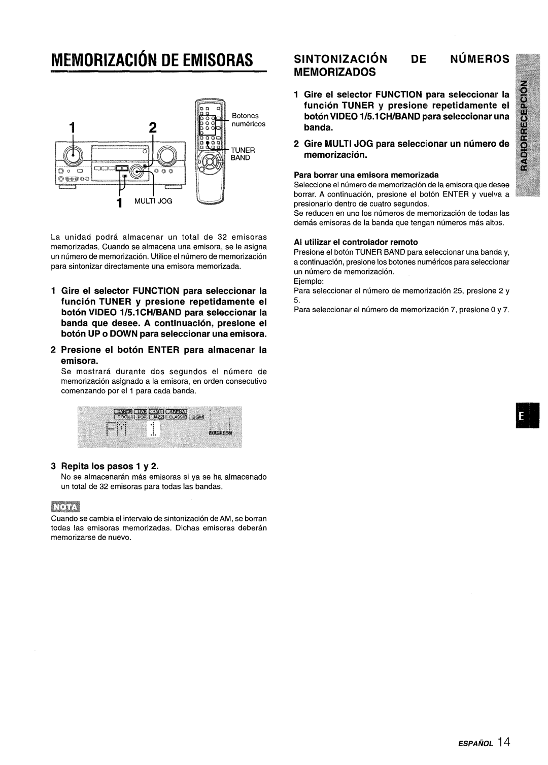 Aiwa AV-D35 manual Memorization DE Emisoras, Sintonizacionde Numeros Memorizados, Repita 10s pasos 1 y 