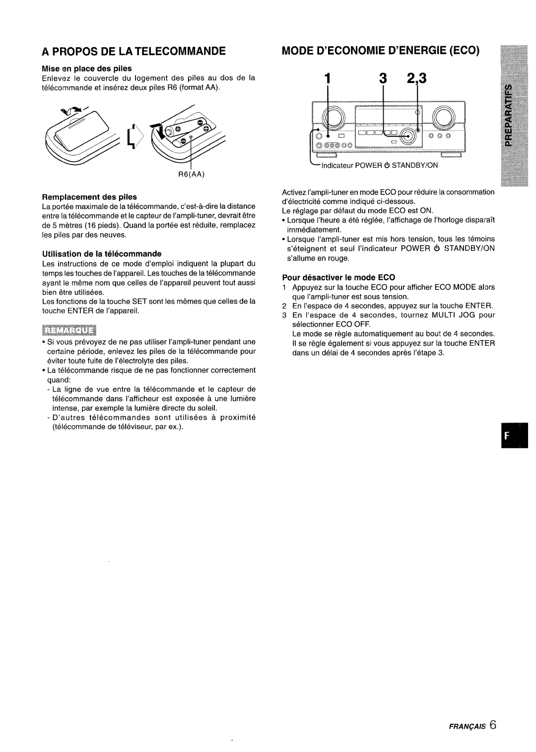 Aiwa AV-D35 manual Apropos DE Latelecommande, Mode D’ECONOMIE D’ENERGIE Ecio 