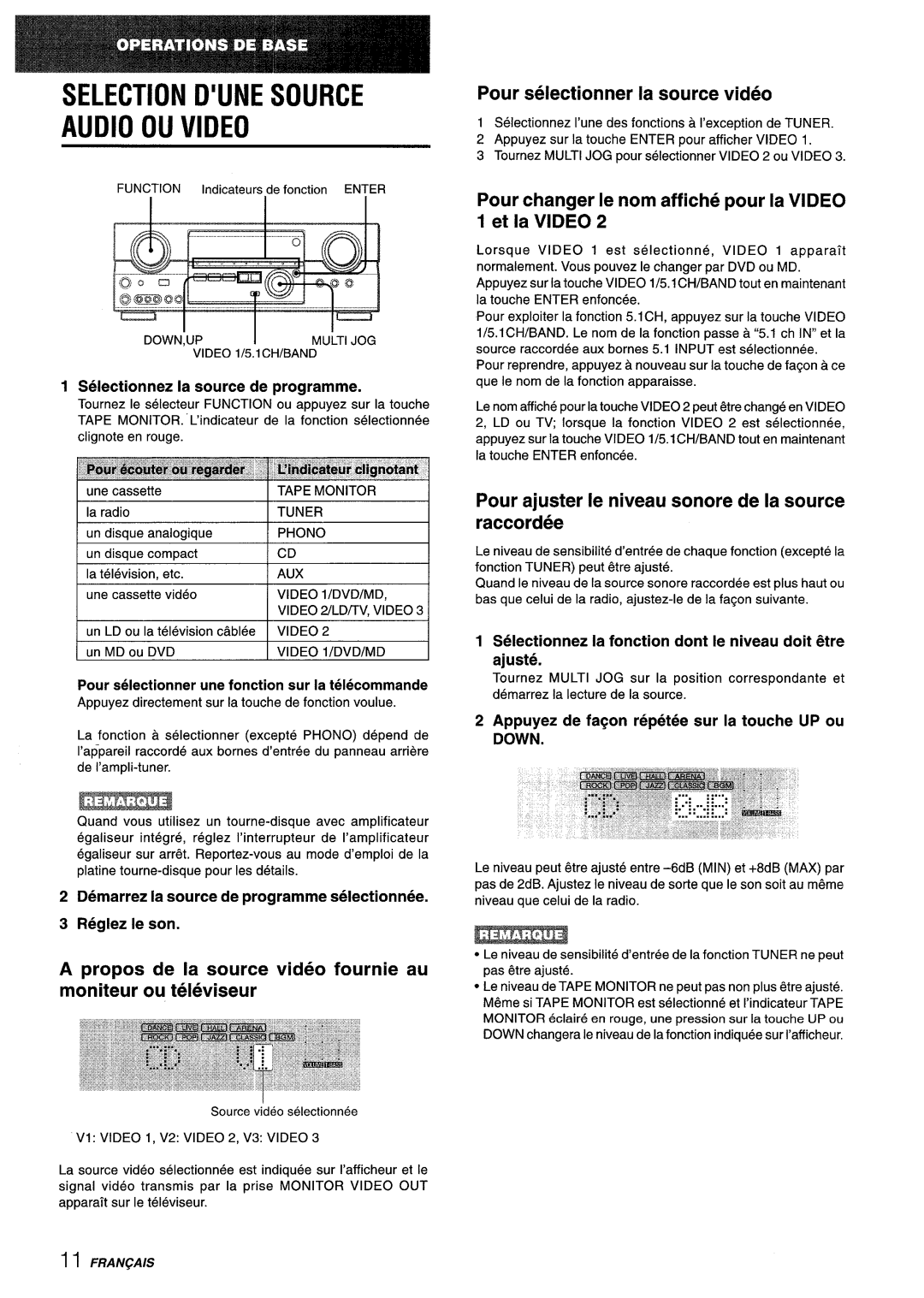 Aiwa AV-D35 manual Selection D’UNE Source Audio OU Video, Pour selectionner la source video 