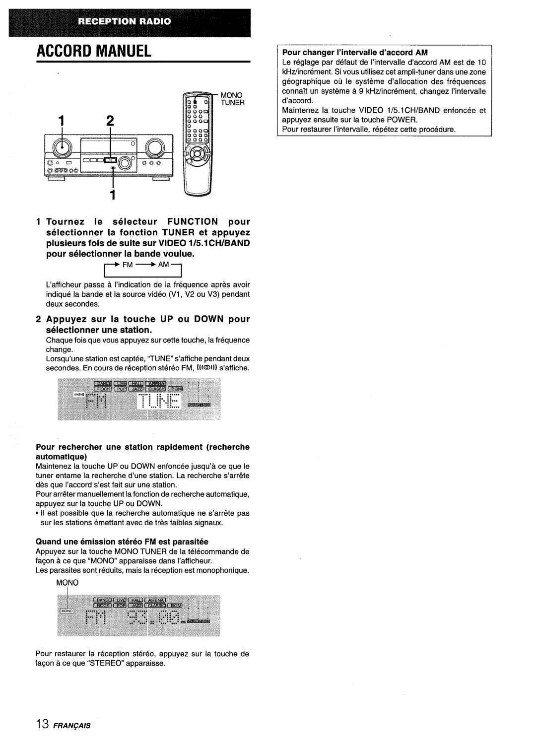 Aiwa AV-D35 manual Tournez Ie selecteur Function pour, Pour changer I’intervalle d’accord Ah 