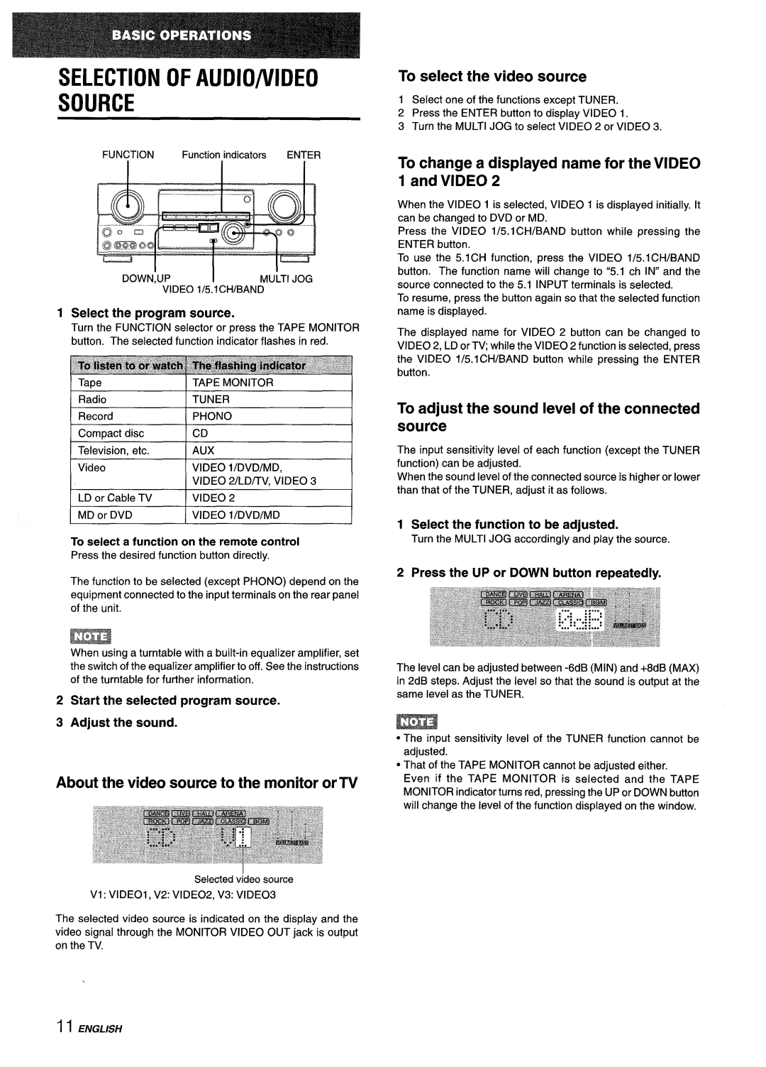 Aiwa AV-D35 manual Selection Of Audio/Video Source, About the video source to the monitor orTV, To select the video source 