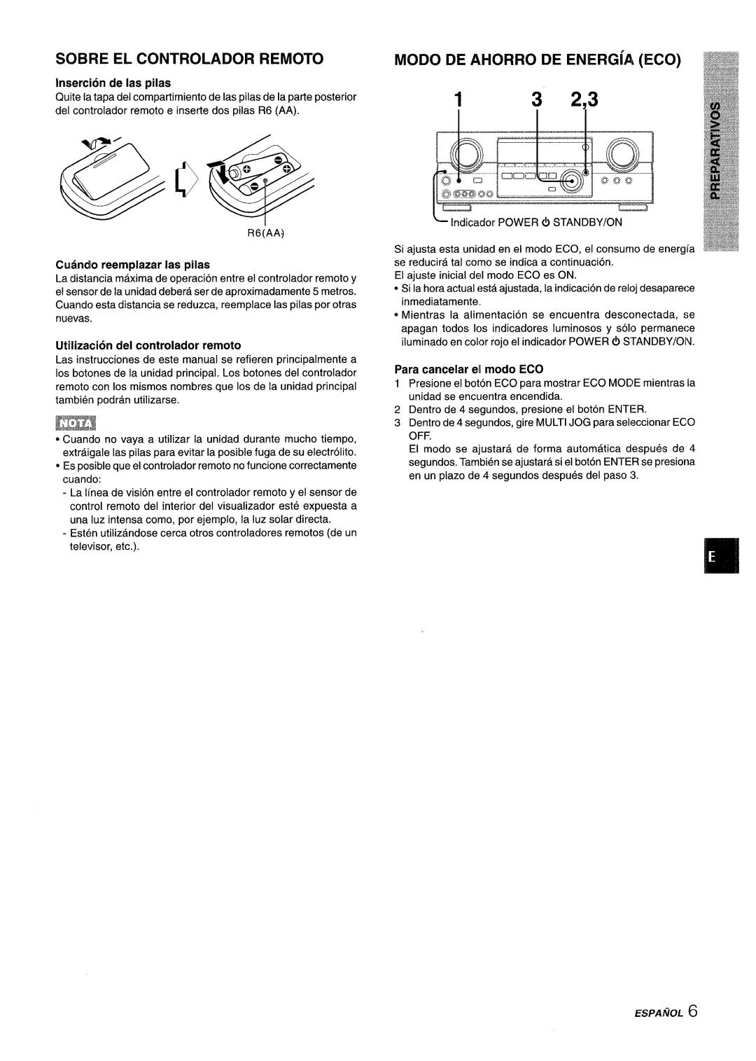 Aiwa AV-D35 manual SOB13E EL CONTROLADOR REMOTO, MODO DE AHORRO DE ENERGhl, ECO, l.l5, lnsercir5n de Ias piias 