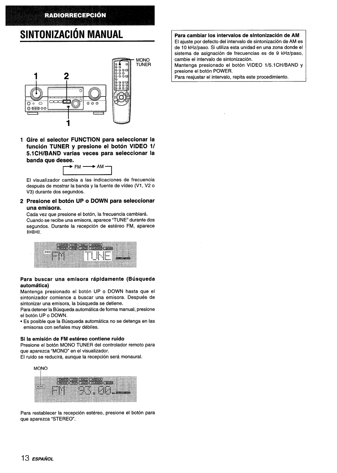 Aiwa AV-D35 manual Sintonizacion Manual, 5.1 CH/BAND varias veces para seleccionar la banda que desee ~, m RR 