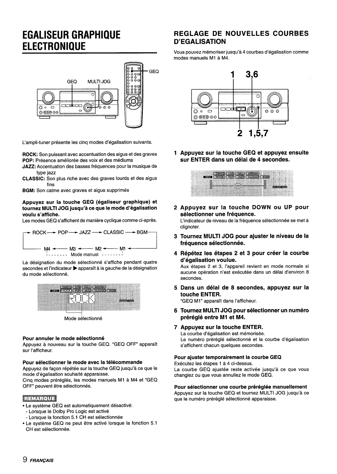 Aiwa AV-D35 manual L- y4, Egaliseur Graphique Electronique, 2 1,5,7, Reglage De Nouvelles Courbes D’Egalisation 