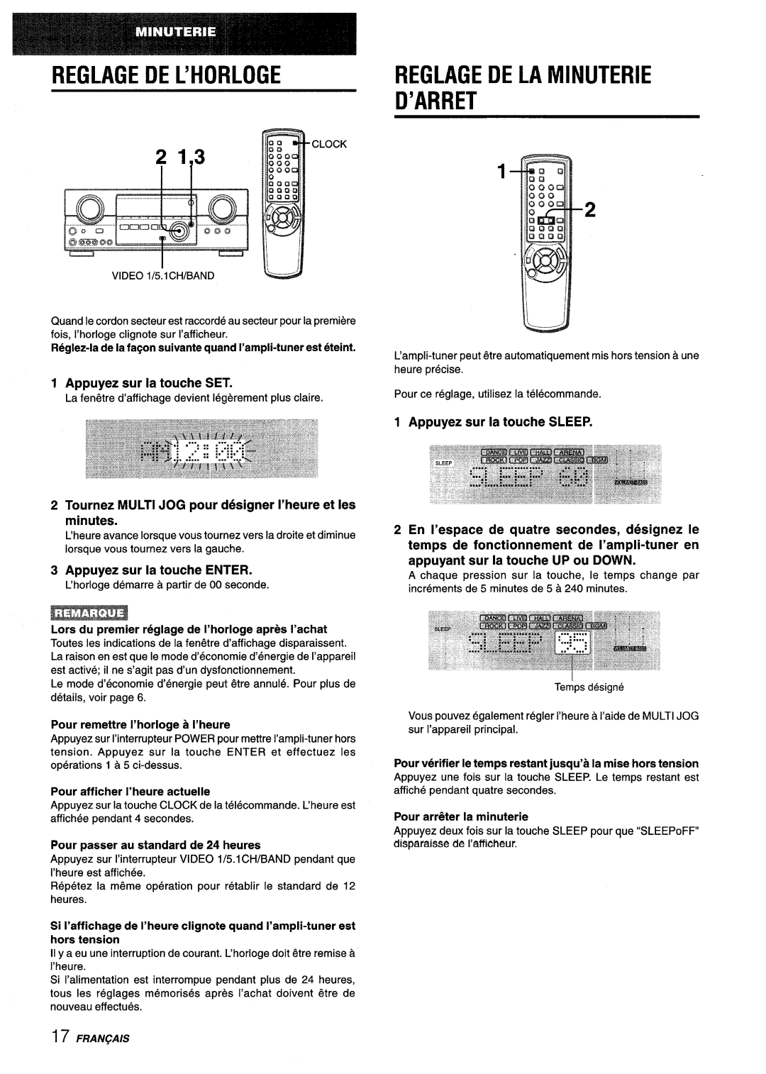 Aiwa AV-D35 manual Reglagedel’Horloge, 3EGLAGE DE LA IVIINUTERIE I’ARRET, 213 I, Appuyez sur la touche SET 
