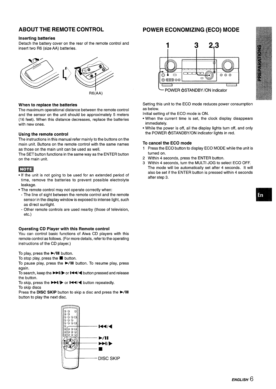 Aiwa AV-D55 manual Aboijt the Remote Control Power Economizing ECO Moide, M14 