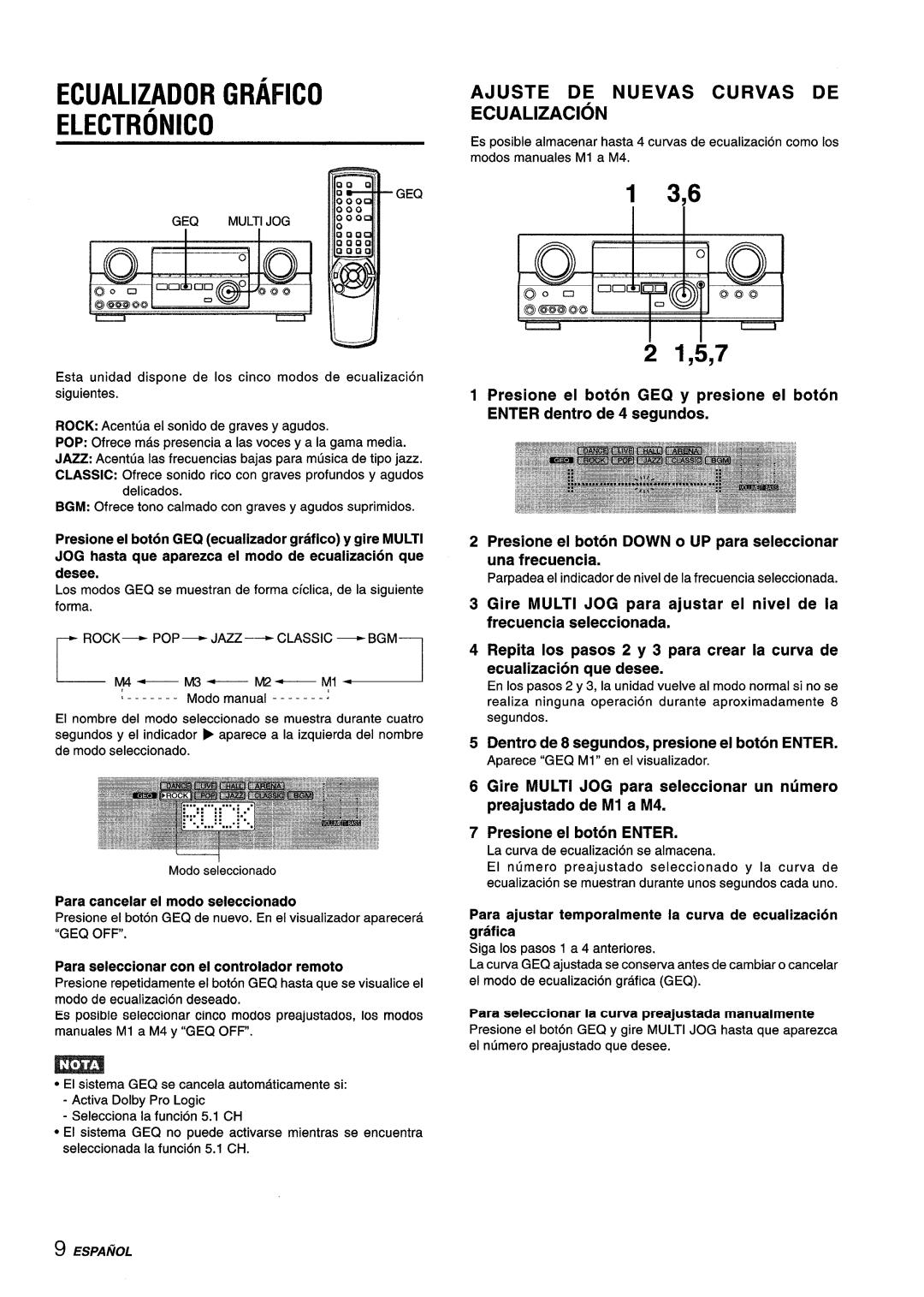 Aiwa AV-D55 Ecualizador Grafico, Electronic, 2 1,5,7, Ajuste De Nuevas Curvas De Ecualizacion, Presione el boton ENTER 