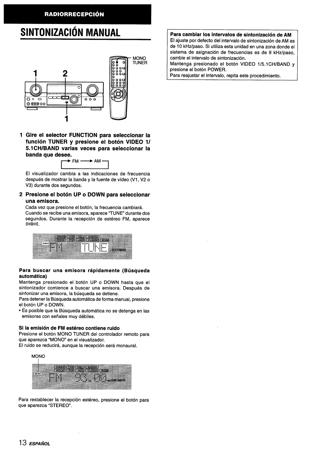 Aiwa AV-D55 manual Sintonizacion Manual, 5.1 CH/BAND varias veces para seleccionar la banda que desee 