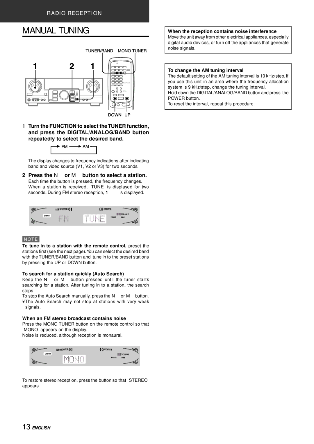 Aiwa AV-D77 manual Manual Tuning, Press the N or M button to select a station 