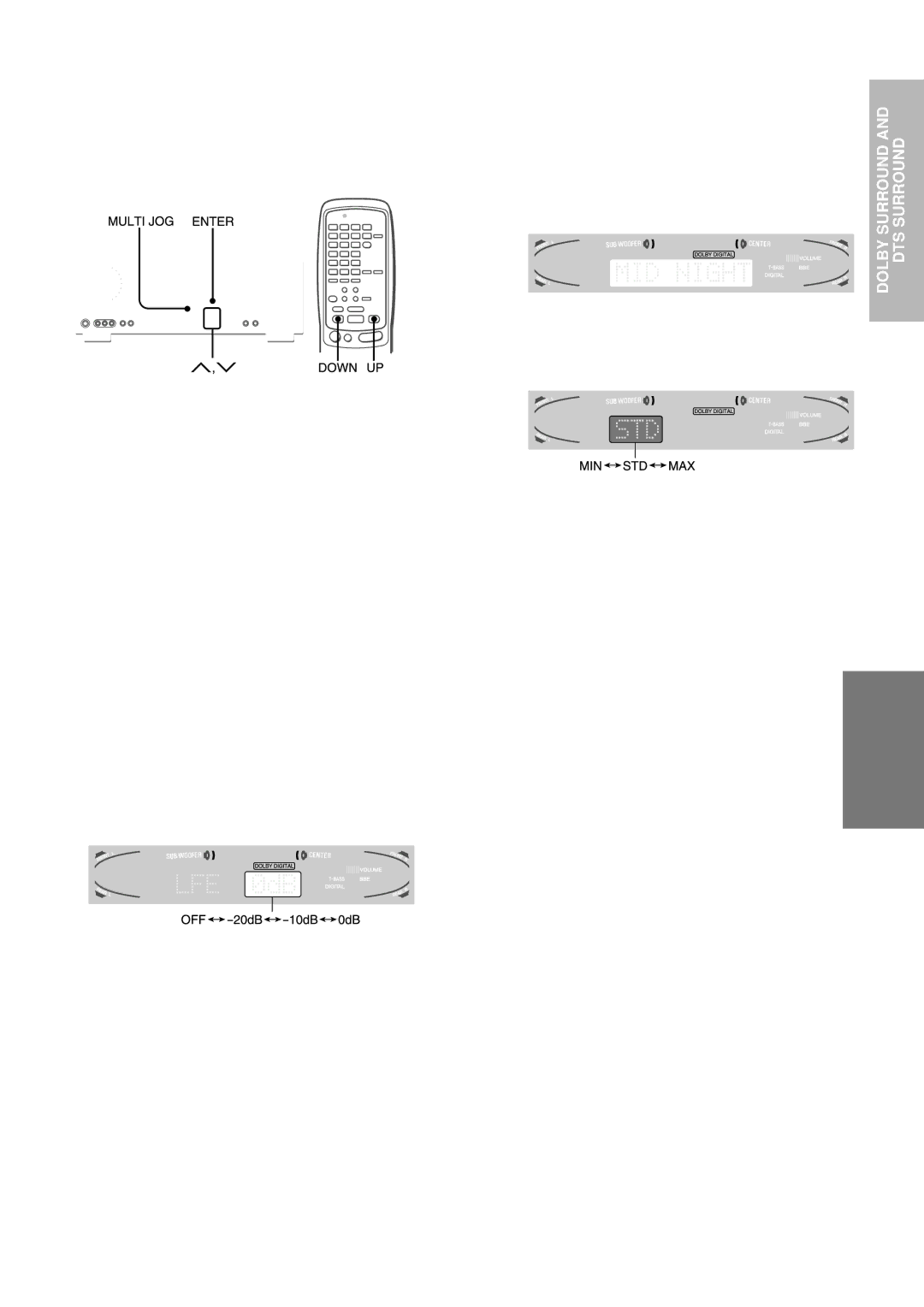 Aiwa AV-D77 manual Adjusting LOW Frequency Sound Effectlfe, Adjusting Dynamic Range, Press the NUP Mdown button or turn 