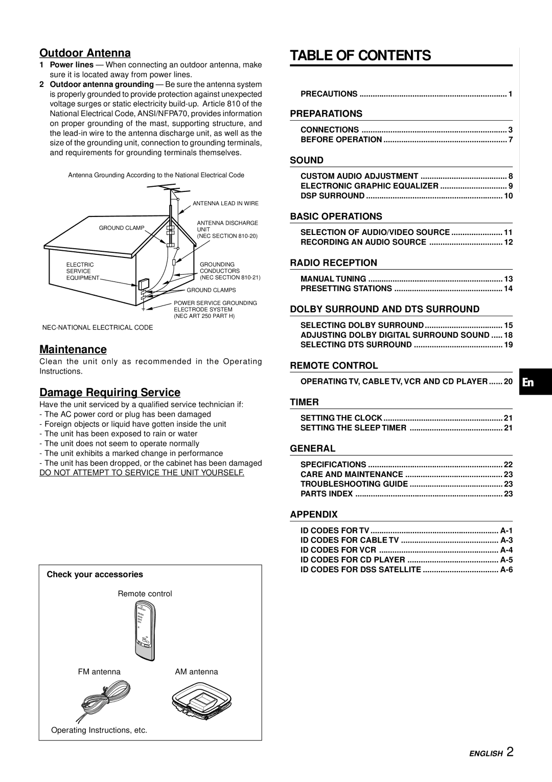 Aiwa AV-D77 manual Table of Contents 