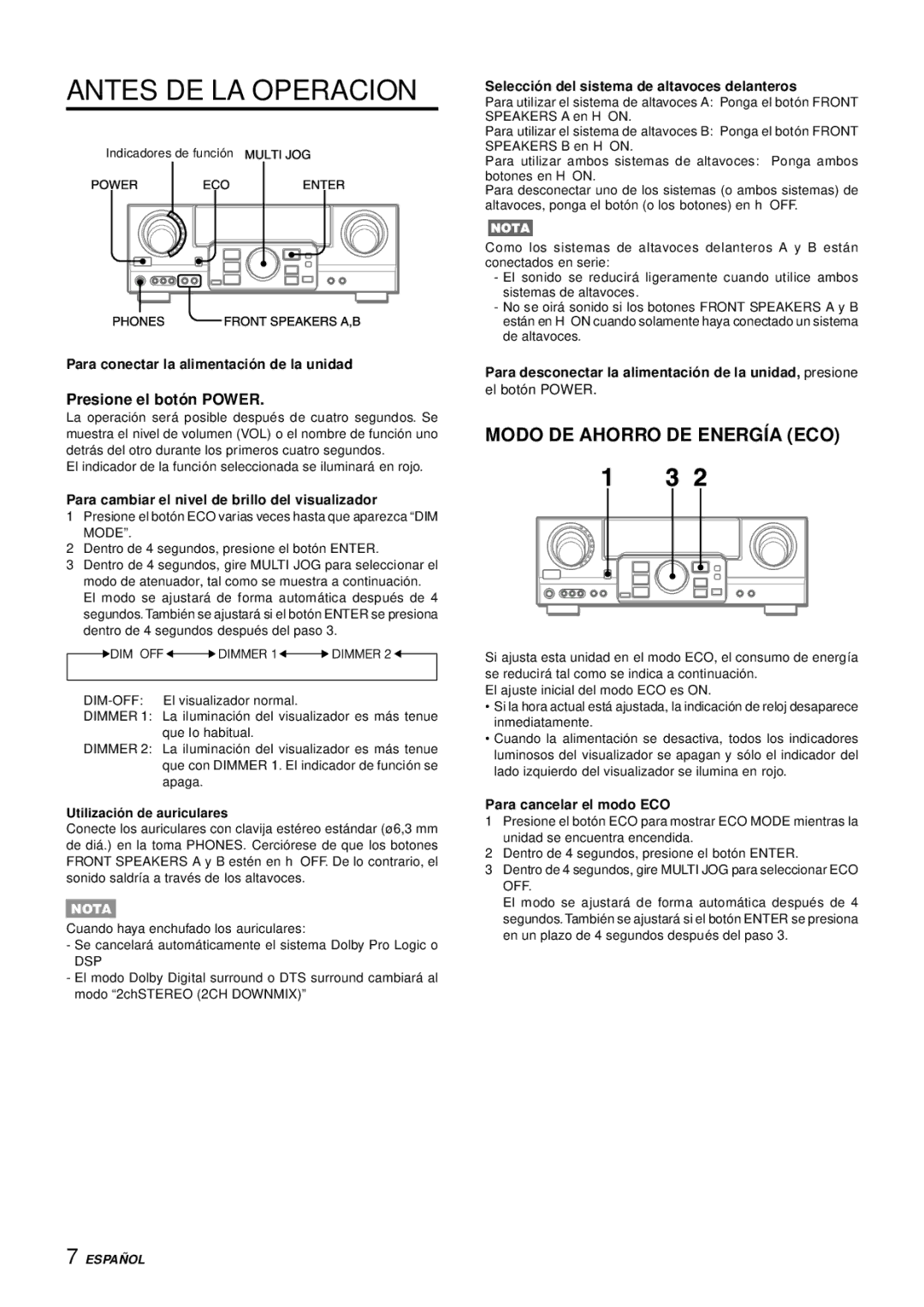 Aiwa AV-D77 manual Antes DE LA Operacion, Modo DE Ahorro DE Energía ECO, Presione el botó n Power 