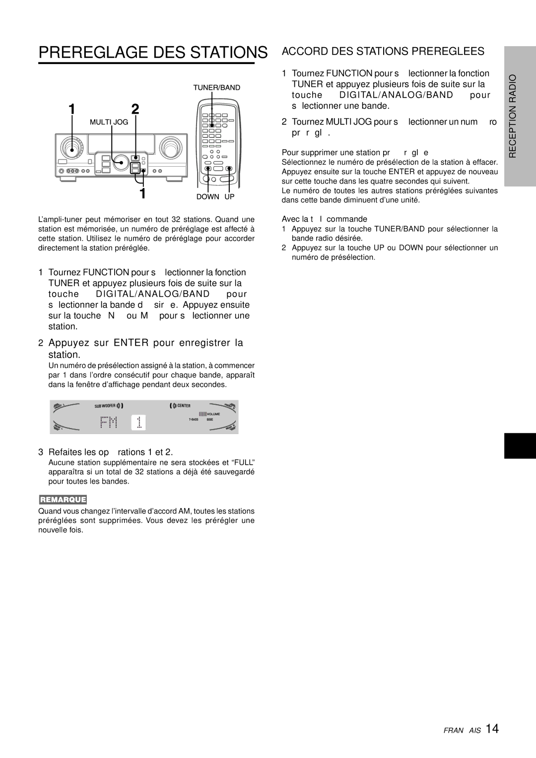 Aiwa AV-D77 manual Prereglage DES Stations, Accord DES Stations Prereglees, Radio 