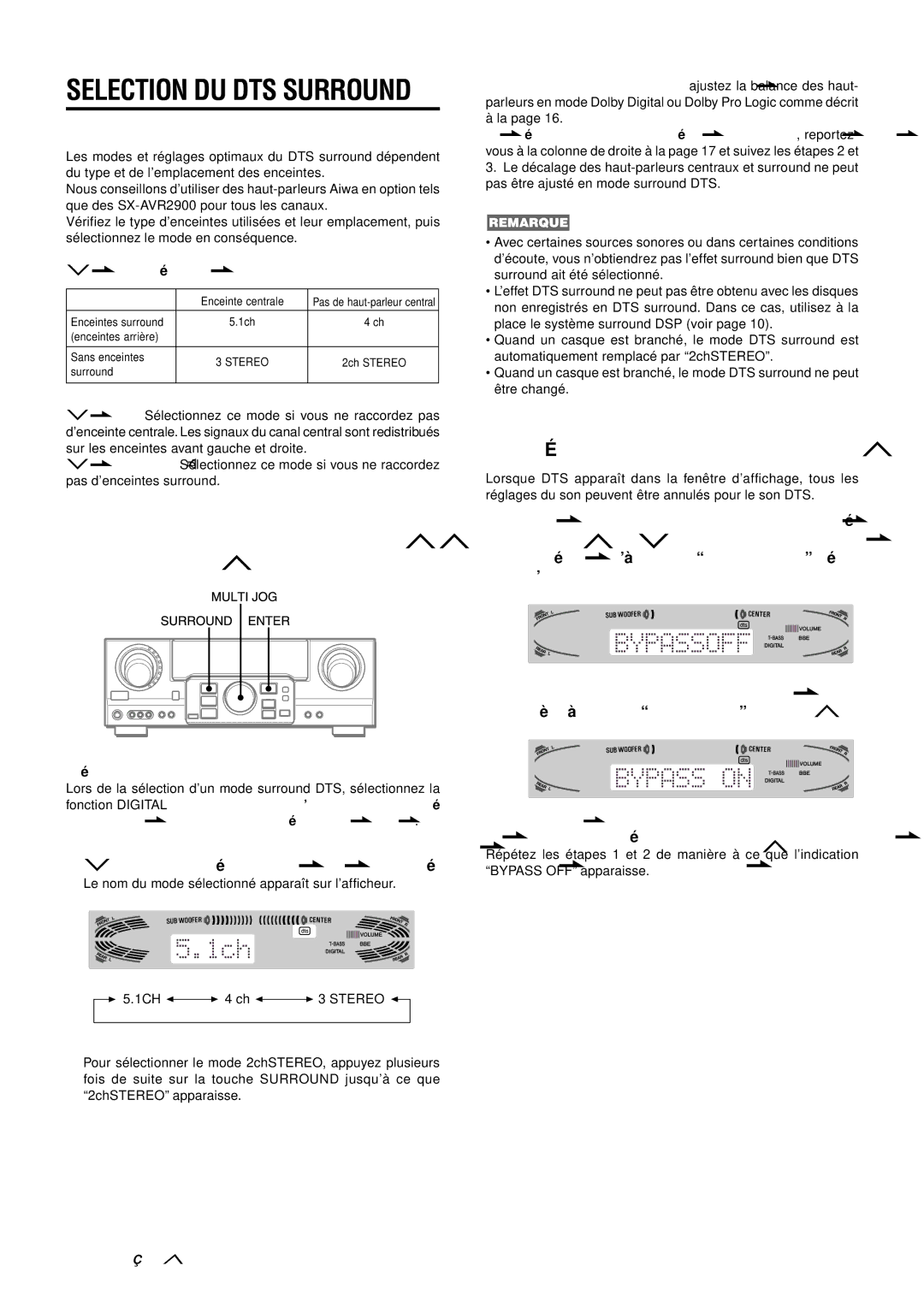 Aiwa AV-D77 manual Pour Selectionner UN Mode DTS Surround, Pour É Couter LE SON DTS Original, Mode conseillé 