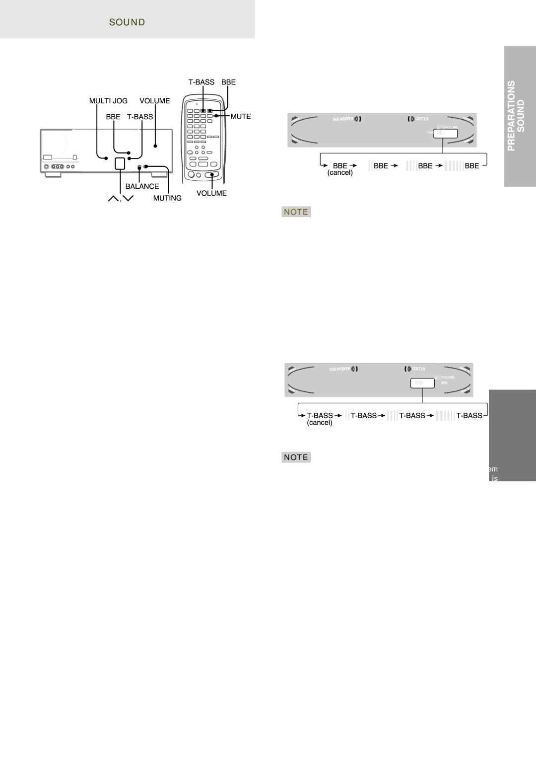 Aiwa AV-D77 Custom Audio Adjustment, Volume Control, BBE System, Super T-BASS System, Sound Adjustment During Recording 