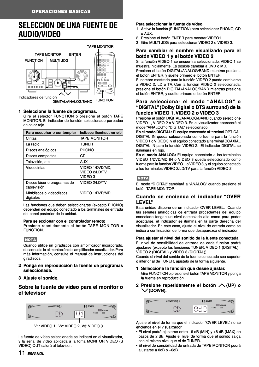 Aiwa AV-D77 manual Seleccion De Una Fuente De Audio/Video 