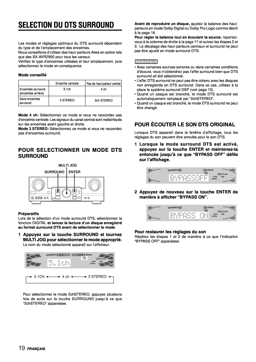Aiwa AV-D77 manual Selection Du Dts Surround, Pour Selectionner Un Mode Dts Surround, Pour É Couter Le Son Dts Original 