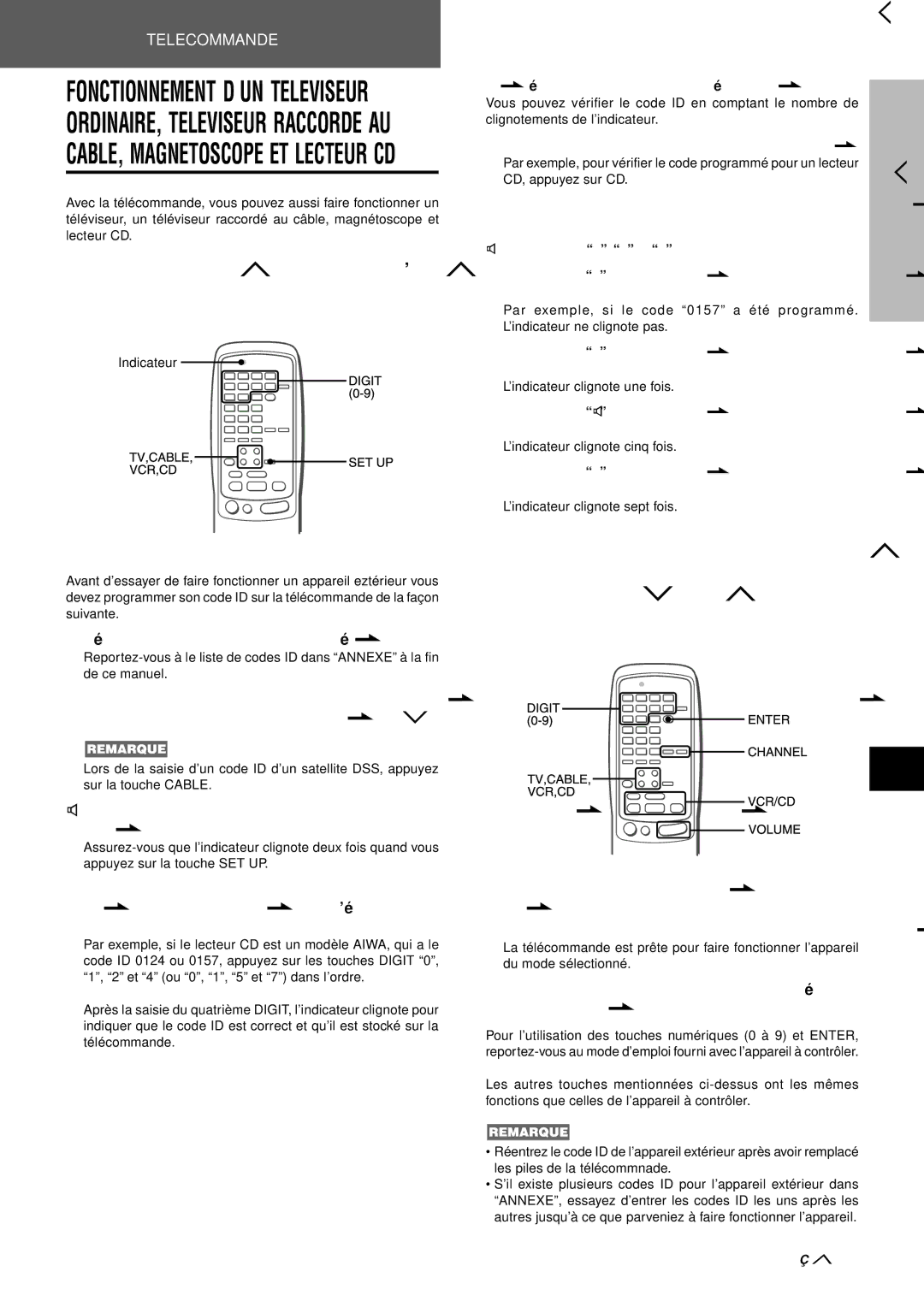 Aiwa AV-D97 manual Pour Entrer LE Code ID D’UN Appareil Exterieur, Vé rifiez le code ID de lappareil exté rieur 