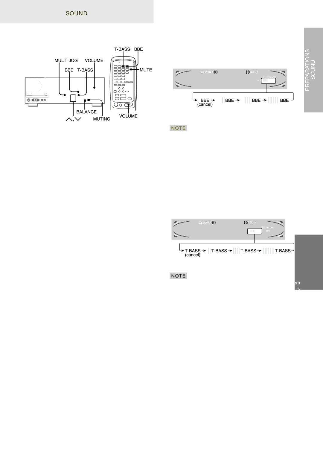 Aiwa AV-D97 Custom Audio Adjustment, Volume Control, BBE System, Super T-BASS System, Sound Adjustment During Recording 