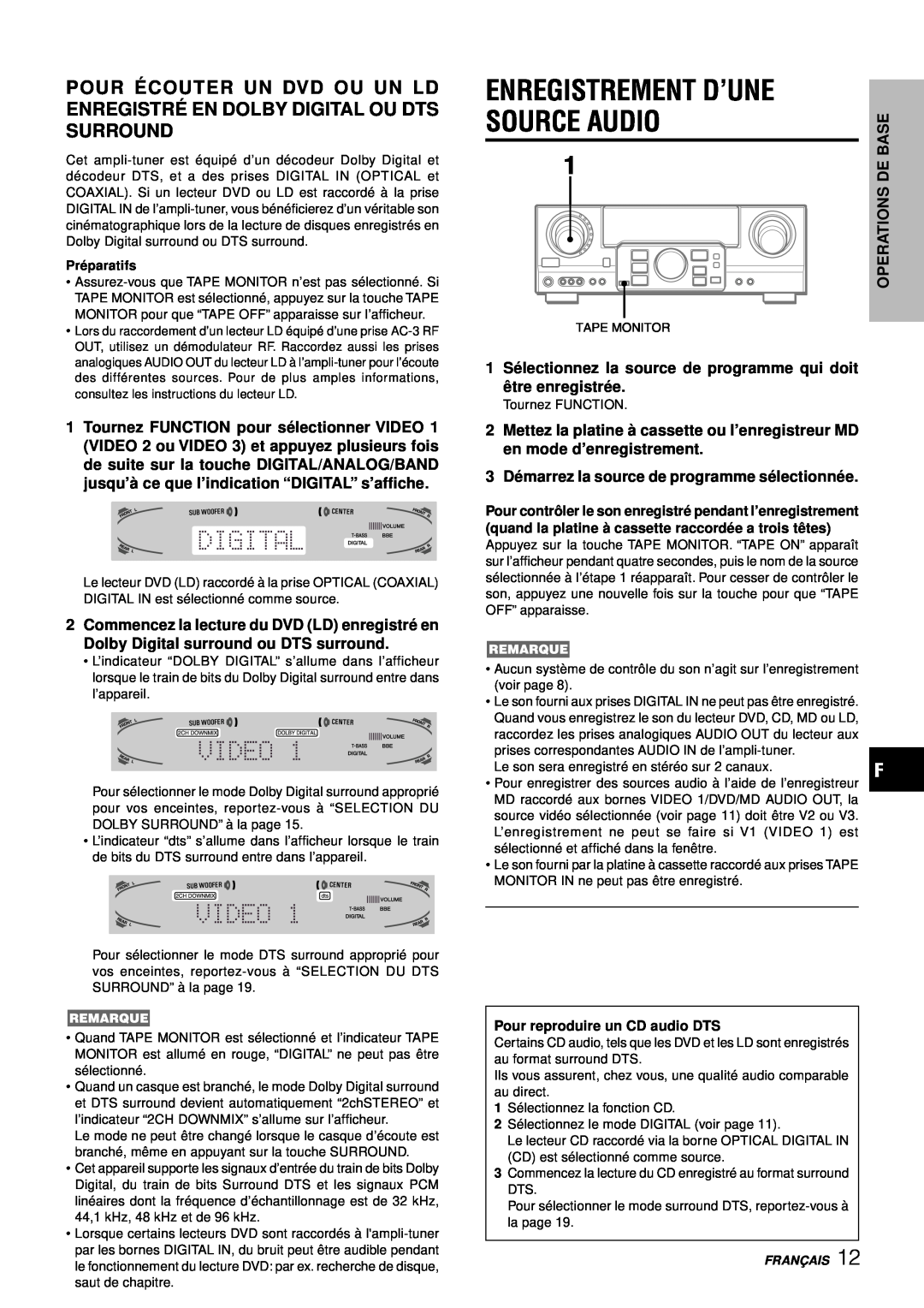 Aiwa AV-D97 manual Enregistrement D’Une, 1 Sé lectionnez la source de programme qui doit ê tre enregistré e 