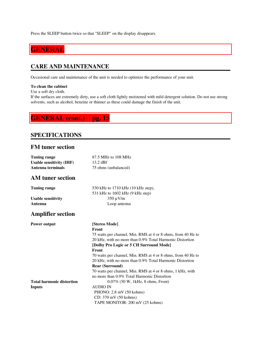 Aiwa AV-DV500 manual General, Care and Maintenance, Specifications 