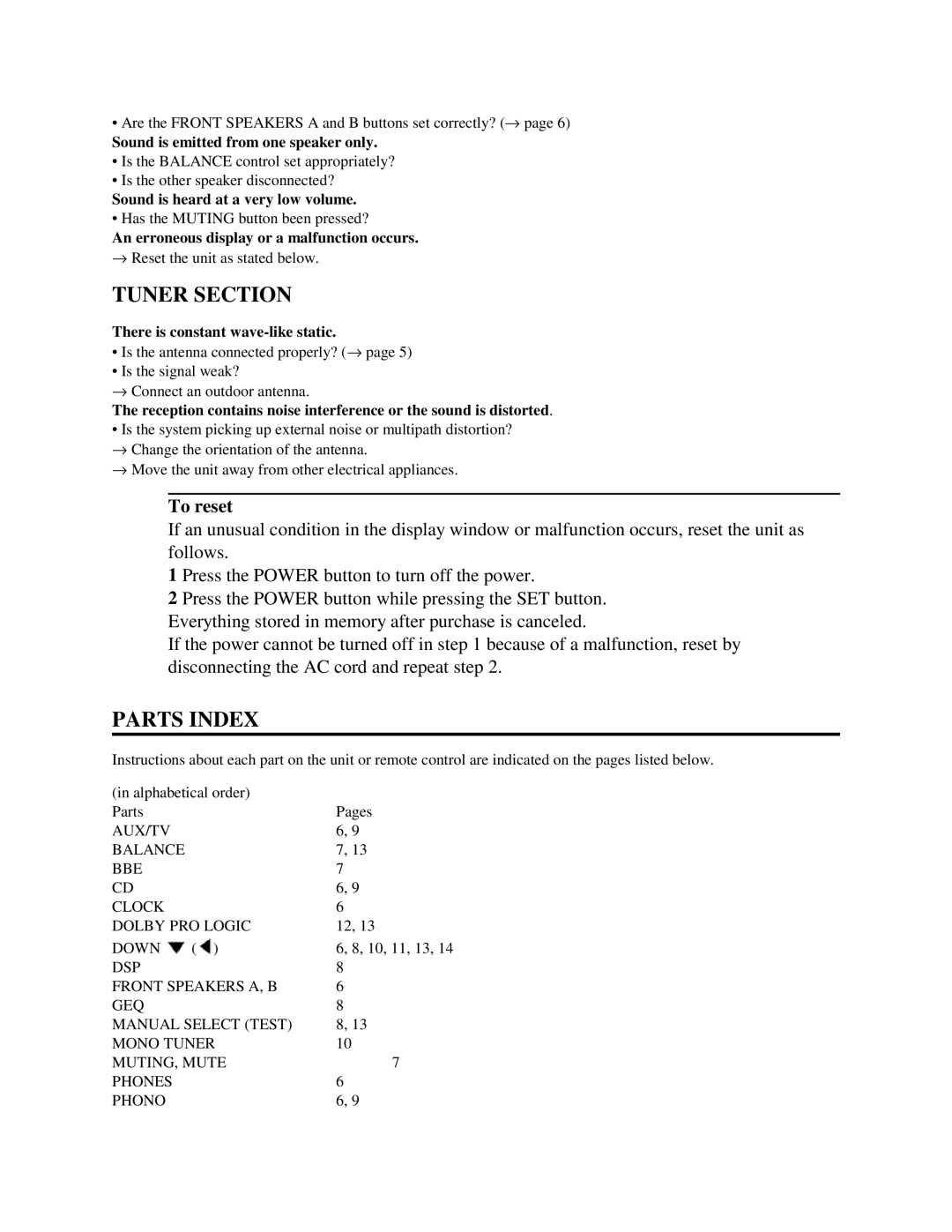 Aiwa AV-DV500 manual Tuner Section, Parts Index 