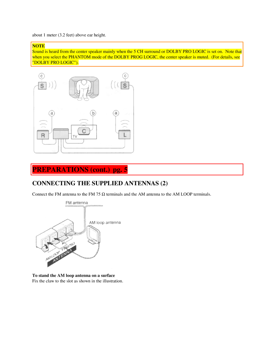 Aiwa AV-DV500 manual Connecting the Supplied Antennas, To stand the AM loop antenna on a surface 