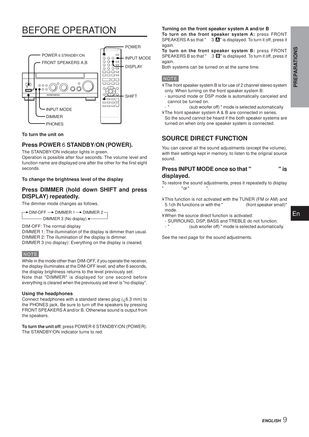 Aiwa AV-NW50 manual Before Operation, Source Direct Function 