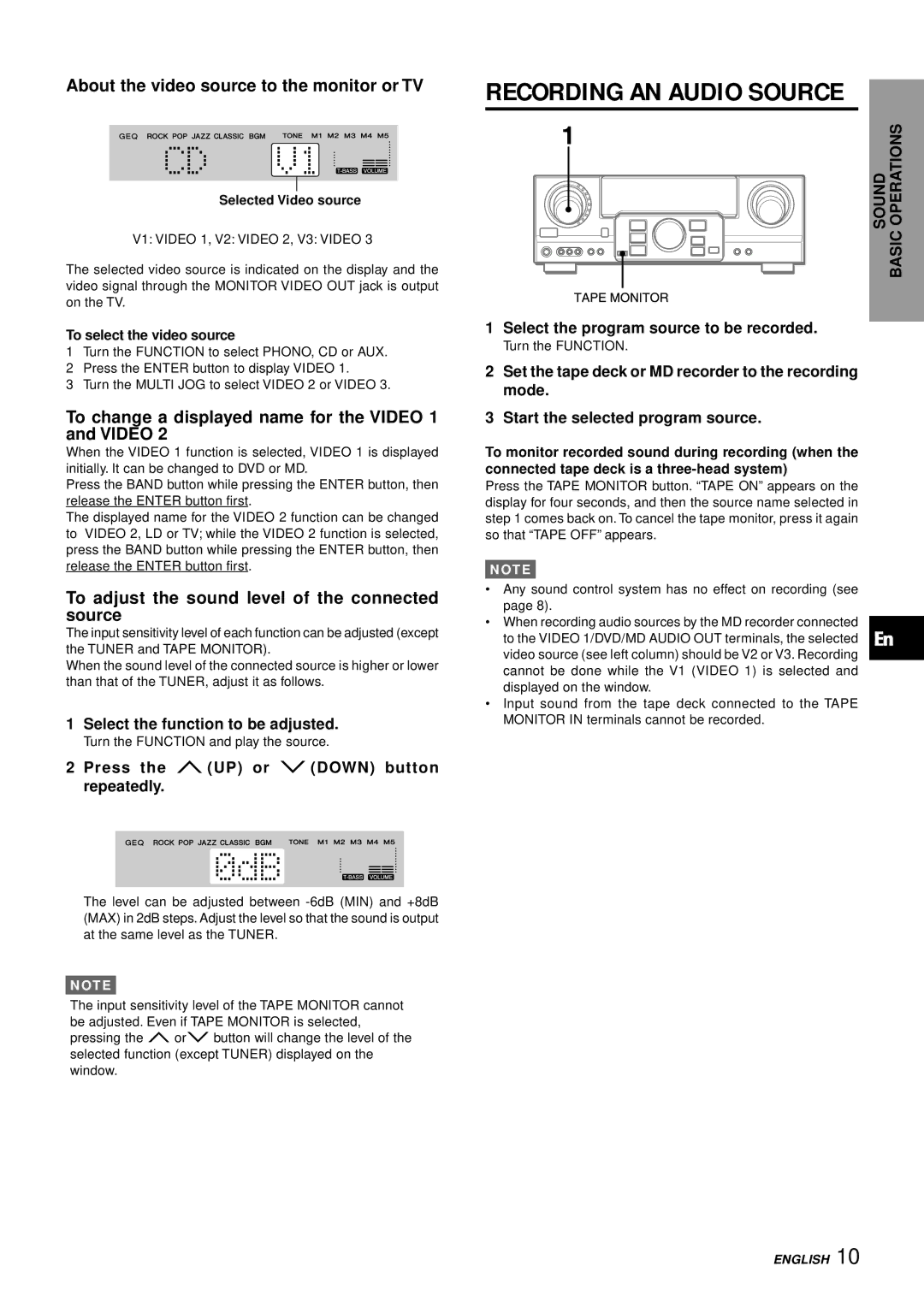 Aiwa AV-S17 Select the function to be adjusted, Press the N UP or M Down button repeatedly, To select the video source 